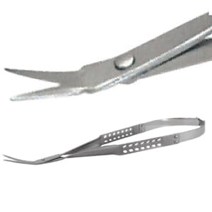 Laschal Periodontal Micro Scissors, 14.5 cm, 1.0 cm Curved Blades at 30 Degree Angle - Laschal 14.5 cm periodontal micro scissors w/ 1.0 cm curved blades at 30 degree - Image 1
