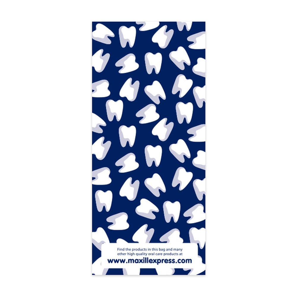 Maxill Paper Loot Bag, 3.9" x 9", Navy Blue/Teeth Pattern, Peel and Seal, 100/Pk thumbnail 2