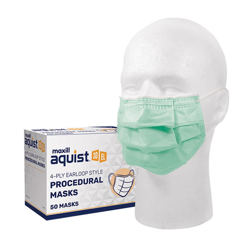 Maxill Aquist 3D ASTM Level 3 4-Ply Earloop Procedural Masks, Green, 50/Box - maxill aquist 3D ASTM Level 3 4-Ply Earloop Style Procedural Masks, Green, 50/Box - Image 1