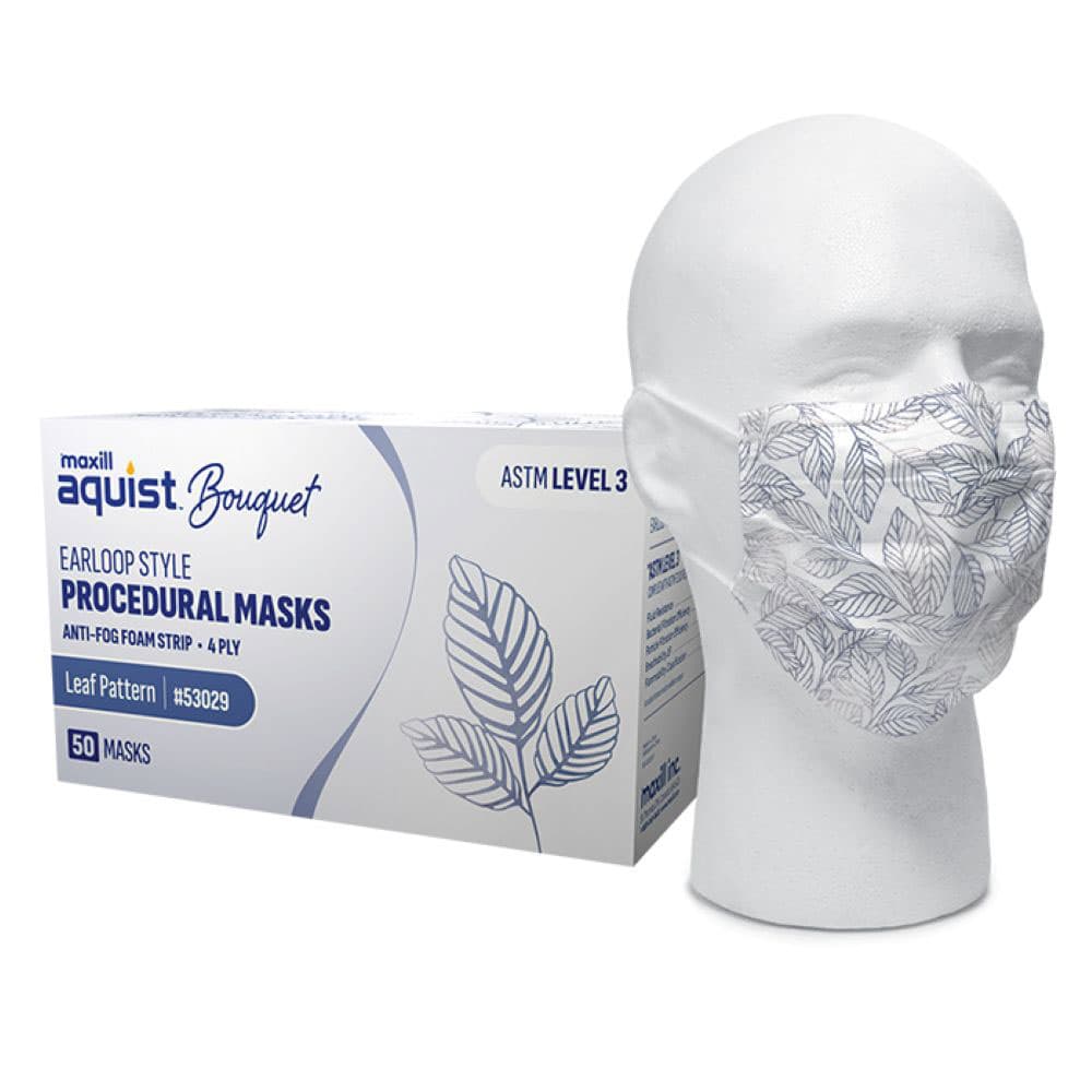 Maxill Aquist Bouquet 4-Ply ASTM Level 3 Earloop Mask, Leaf Pattern, 50/Box - Maxill Aquist Bouquet 4-Ply ASTM Level 3 Earloop Mask, Leaf Pattern, 50/Box - Image 1