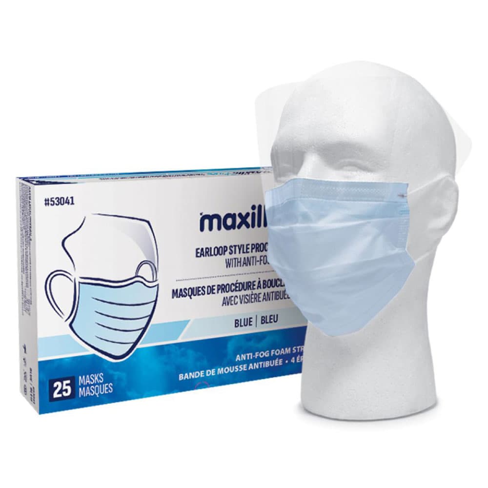 Maxill Plus 4-Ply ASTM Level 3 Earloop Mask with Anti-Fog Visor, Blue, 25/Box - Maxill Plus 4-Ply ASTM Level 3 Earloop Style Mask w/ Anti-Fog Visor, Blue, 25/Box - Image 1