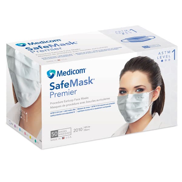 Medicom SafeMask Premier Procedure Face Mask, ASTM Level 1, Ear Loop, White, 50/Box, 2010 thumbnail 17