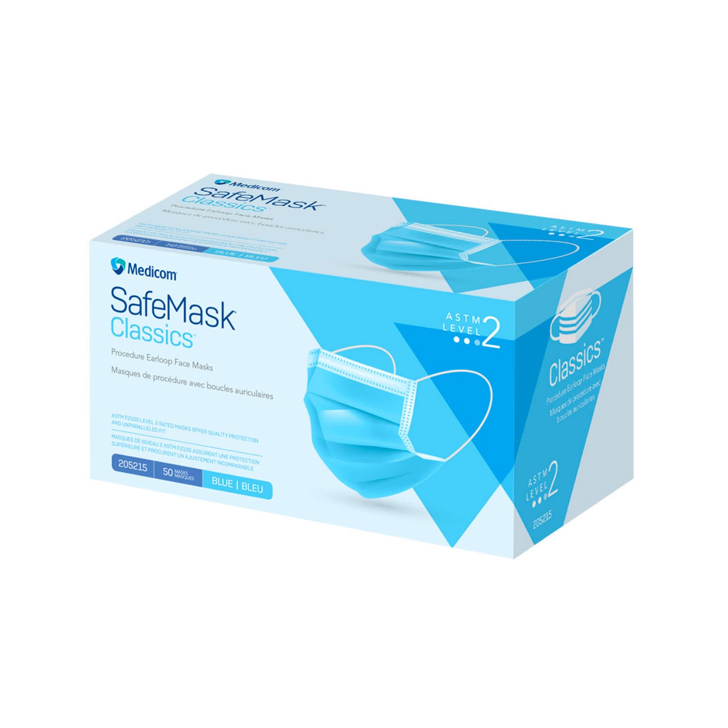 SafeMask Classics Procedure Face Mask, ASTM Level 2, Ear Loop, Blue, 50/Box, 205215 thumbnail 6