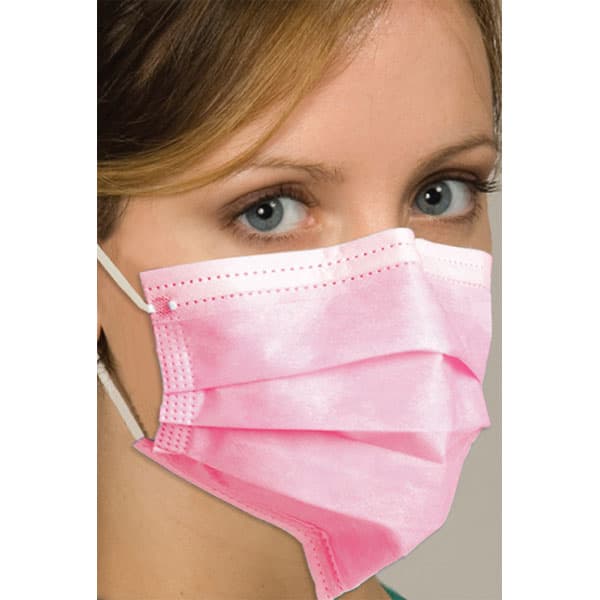 House Brand Pleated Earloop Mask, Pink, 3-Ply, Fiberglass-Free, Latex-Free, 50/Box - House Brand Pleated Earloop Mask - Pink. Single Box, 50/Bx. - Image 1