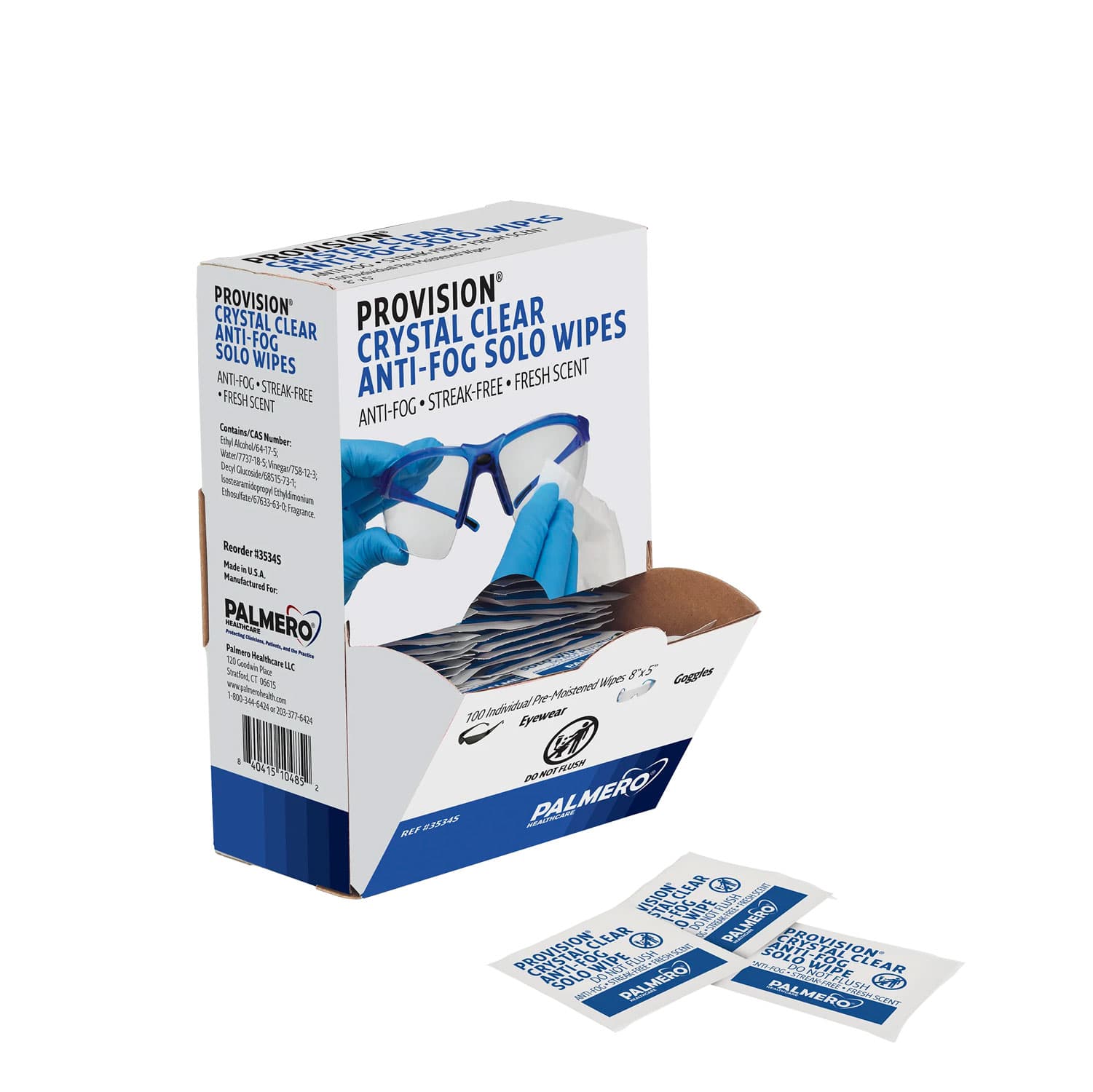 ProVision Crystal Clear Anti-Fog Eyewear Solo Wipes, 8" x 5", Individually Wrapped, 100/Box, 3534S thumbnail 10
