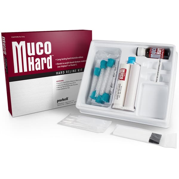 Parkell MucoHARD Hard Reline Kit, Translucent Pink, Autopolymerizing, 50ml Cartridge Resin with 10ml Bonding Liner, Mixing Tips & Brushes - MucoHARD Hard Reline Kit, Translucent Pink, 50ml cartridge Autopolymerizing - Image 1