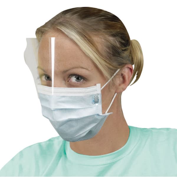 Premium Plus 3-Ply Earloop Face Mask with Integrated Face Shield, Blue, 25/Box thumbnail 2
