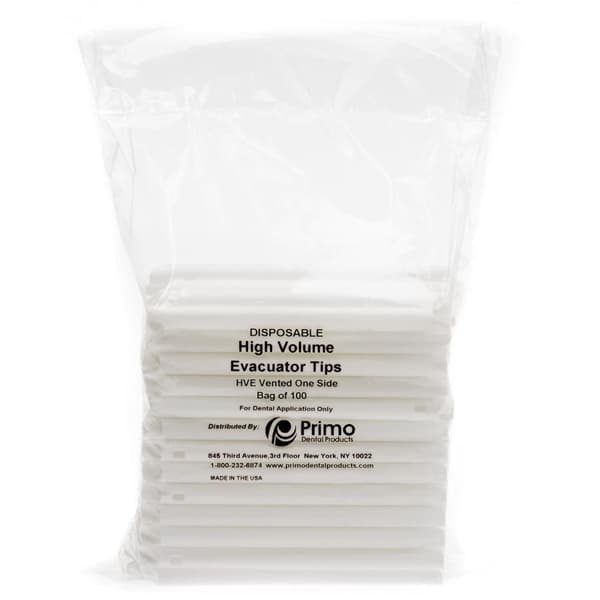 Primo HVE High Volume Evacuation Tips, Vented One Side, Disposable, 100/Pk - Primo HVE High Volume Evacuation Tips, 100/Pk. Vented One Side, Disposable - Image 1