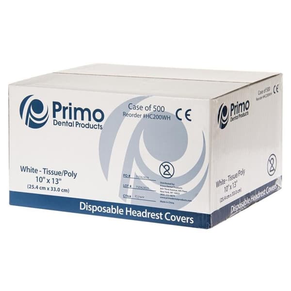 Primo 10" x 13" Tissue/Poly Head Rest Covers, Box of 500 - Primo 10" x 13" Tissue/Poly Head Rest Covers, Box of 500 - Image 1