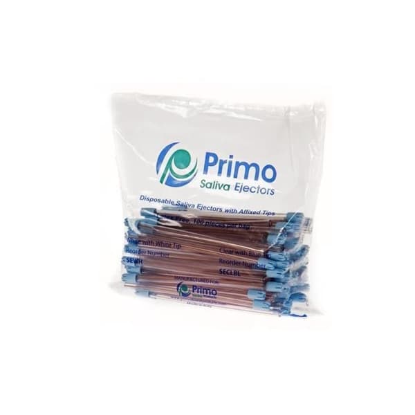 Primo Disposable Saliva Ejectors, Clear with Affixed Blue Tip, 100/Pk - Primo Disposable Saliva Ejectors, Clear with Affixed Blue Tip, 100/Pk - Image 1