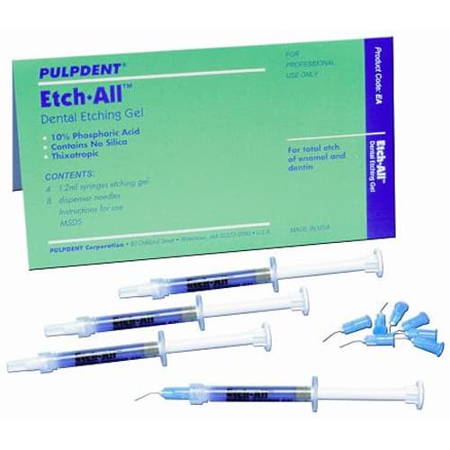 Pulpdent Etch-All Dental Etching Gel Kit, 10% Phosphoric Acid, Non-Silica Thixotropic Gel, 4 x 1.2 mL Syringes with 8 Pre-Bent Applicator Tips, EA thumbnail 6