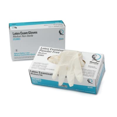 Quala Latex Textured Exam Gloves, Powder-Free, Non-Sterile, X-Small, Beaded Cuff, 100/Box thumbnail 2