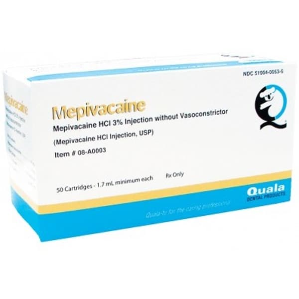 Quala Mepivacaine HCl 3% Injection USP without Vasoconstrictor, 1.7 mL Dental Cartridges, 50/Box thumbnail 3