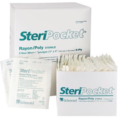 Richmond SteriPocket Rayon/Poly Non-Woven Sponges, Sterile, 8-Ply, 4" x 4", 2/Pk, 100 Pk/Box, 303122 thumbnail 8