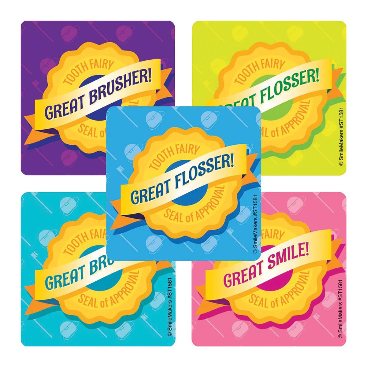 SmileMakers 2.5" Tooth Fairy Dental Stickers, Latex Free, Assorted Designs, 100/Pk - SmileMakers 2.5" Tooth Fairy Dental Stickers, Latex Free, Asst Designs, 100/Pk - Image 1