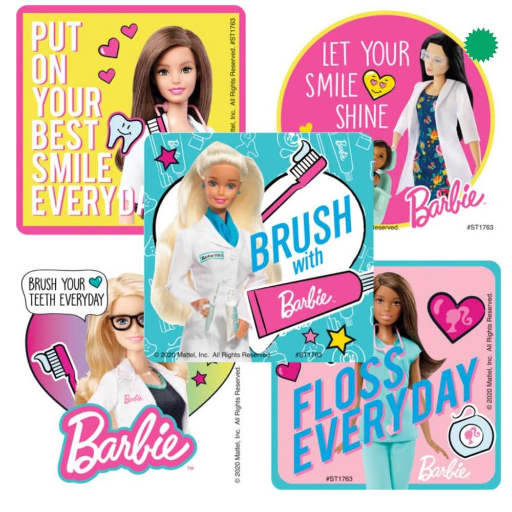SmileMakers 2.5" Barbie Dental Stickers, Latex Free, Assorted Designs, 100/Pk - SmileMakers 2.5" Barbie Dental Stickers, Latex Free, Asst Designs, 100/Pk - Image 1