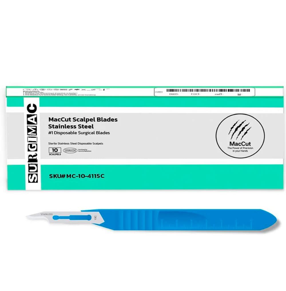 MacCut #15C Sterile Stainless Steel Surgical Scalpel Blade with Plastic Handle, 10/Box - MacCut #15C Sterile Stainless Steel Surgical Scalpel Blade with Plastic Handle, 10/Box - Image 1