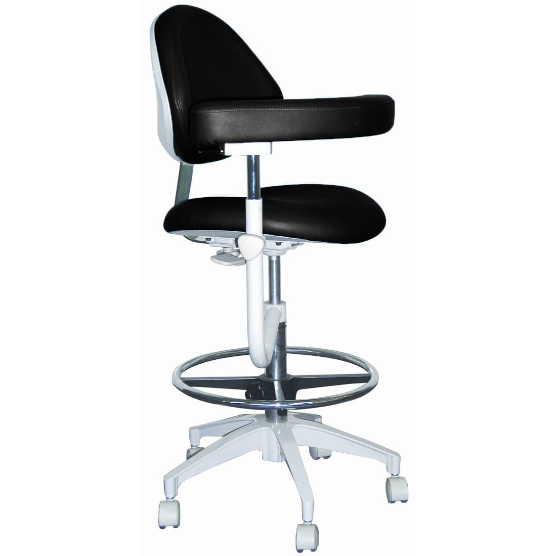 Mirage Assistant's Stool, Black, with Abdominal Support, Vertical Adjustment, 18" Seat Width, 22"-29" Seat Height, 24" Base Diameter - Mirage Assistant's Stool - Black Color. Featuring Abdominal Support, Vertical - Image 1