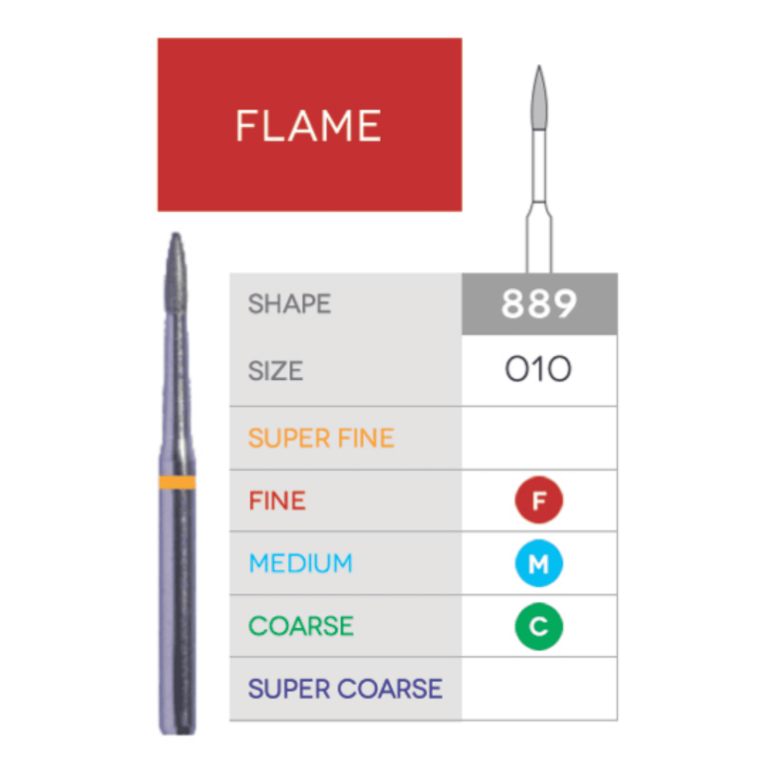 Sabur Flame Diamond Bur 889-010F, 10/Pk - Sabur Flame Diamond 889-010F 10/Pk - Image 1