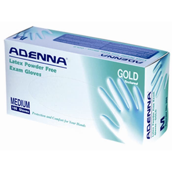 Adenna Gold Latex Powder-Free Examination Gloves, X-Small, Chlorinated, Textured, 100/Box - Gold Latex Powder-Free - X-Small - Image 1