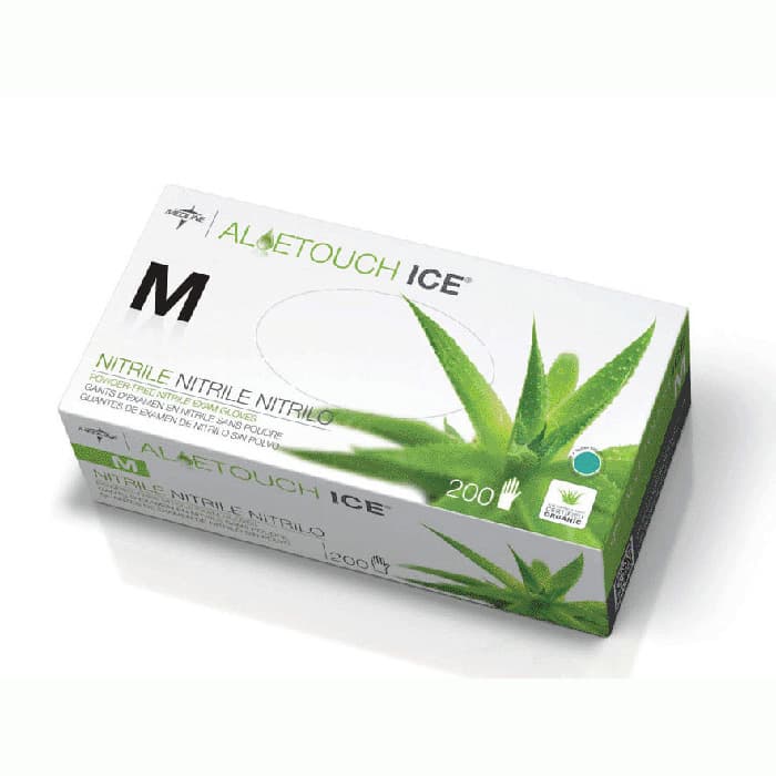 Medline Aloetouch ICE Nitrile Powder-Free Examination Gloves, Large, Green, 200/Box - Aloetouch ICE Nitrile Powder-Free - Large - Image 1