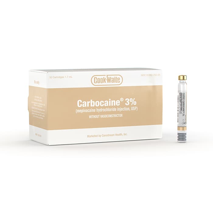 Carbocaine 3% (Mepivacaine Hydrochloride Injection) without Vasoconstrictor, 1.7 mL Glass Cartridges, Box of 50, #143-0735 thumbnail 6
