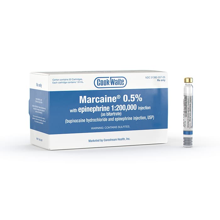 Marcaine (Bupivacaine HCl 0.5% with Epinephrine 1:200,000) Dental Anesthetic Cartridges, 1.7 mL, 50/Box, Septodont thumbnail 5