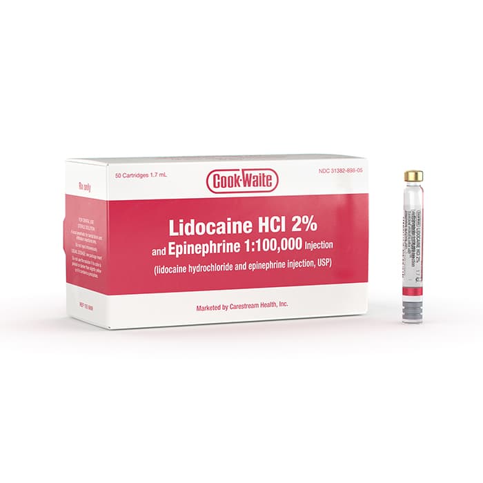 Cook-Waite Lidocaine HCl 2% with Epinephrine 1:100,000 Injection, 1.7 mL Cartridges, 50/Box, Red, 99167 thumbnail 6