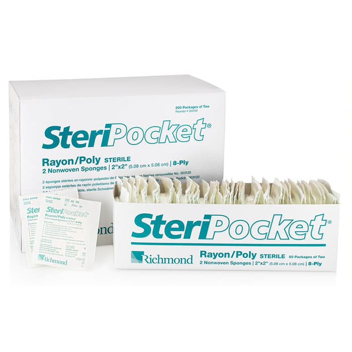 Richmond SteriPocket Sponges, 2" x 2" Cotton-Filled, 2 per Pack, 300/Bx - SteriPocket Sponges - 2" x 2" Cotton-Filled 2-Pack - Image 1