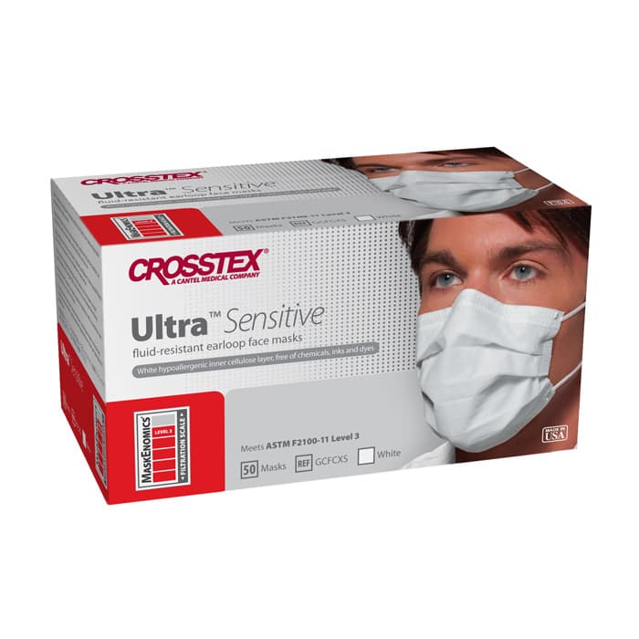 Crosstex Ultra Sensitive Earloop Face Mask, ASTM Level 3, White, 50/Box, GCFCXS thumbnail 28