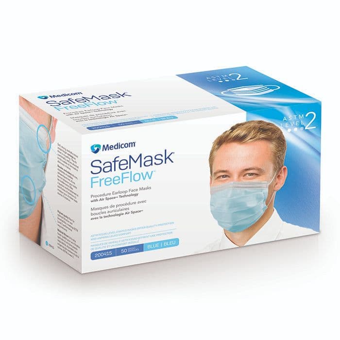 Medicom SafeMask FreeFlow Procedure Face Mask, ASTM Level 2, Blue, Ear Loop, 50/Box, 200415 thumbnail 20