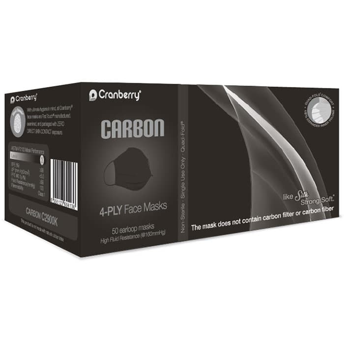 Cranberry Carbon ASTM Level 3 Earloop Face Mask, 4-Ply, Black, 50/Box, C2900K thumbnail 25