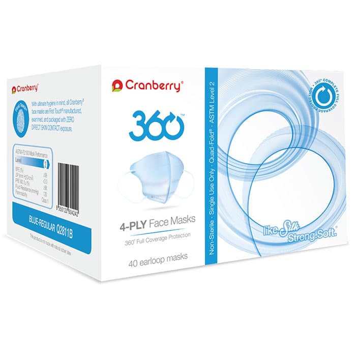 Cranberry 360 Anti-Fog 4-Ply Earloop Face Mask, ASTM Level 3, Small, Silver, 40/Box, Q2860S thumbnail 22