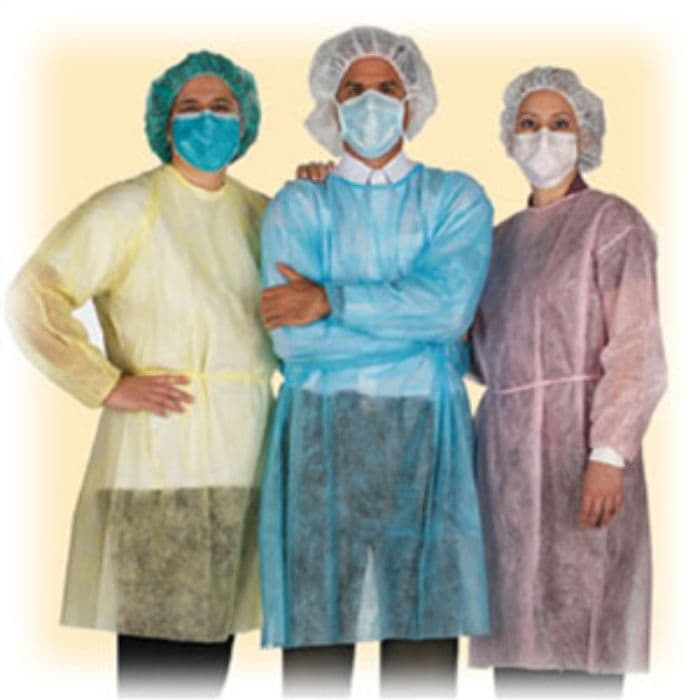 Isolation Gowns, Yellow, Fluid-Resistant, Elastic Cuff, Tie Closure, 50/Box - Isolation_Gowns - Yellow - Image 1