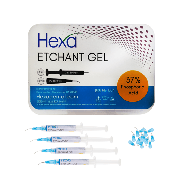 Hexa Etchant Gel 37% Phosphoric Acid Blue, 4 x 2 mL Syringes & 20 Pre-Bent Tips, HE-1004 thumbnail 3