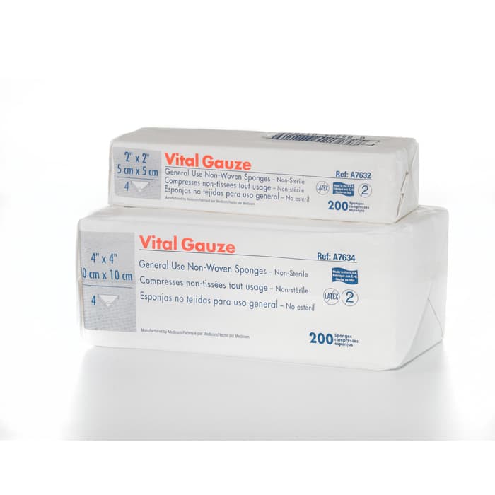 Medicom Vital Gauze Non-Woven Sponges, 4" x 4", 4-Ply, Non-Sterile, 2000/Box, A7634 thumbnail 5