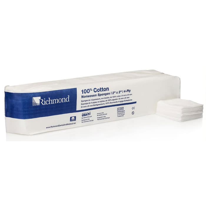 Richmond 100% Cotton Non-Woven Sponges, 4-Ply, Non-Sterile, 2" x 2", 5000/Case, 300631 thumbnail 10