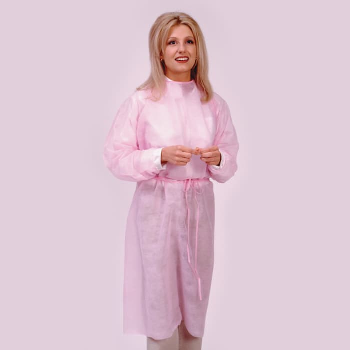 Maytex Corp Isolation Gown, One Size, Pink, Knit Cuff, 50/Case - Isolation Gown Knit Cuff - Image 1