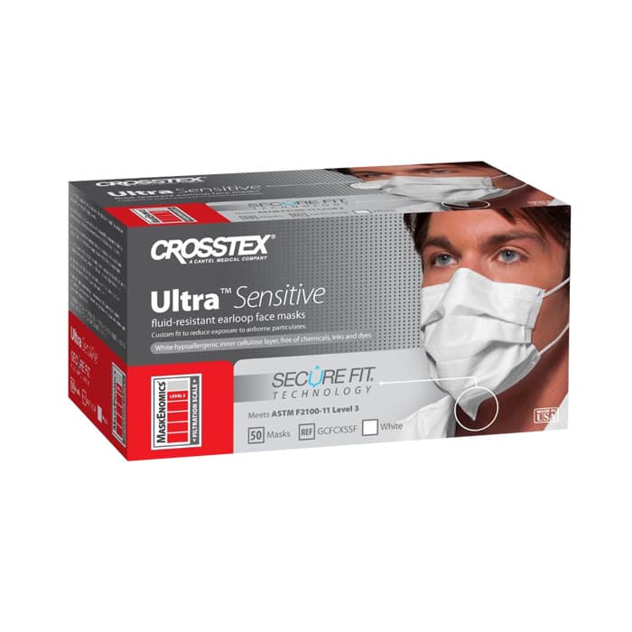 Crosstex Ultra Sensitive Earloop Mask with Secure Fit Technology, ASTM Level 3, White, 50/Box, GCFCXSSF thumbnail 31
