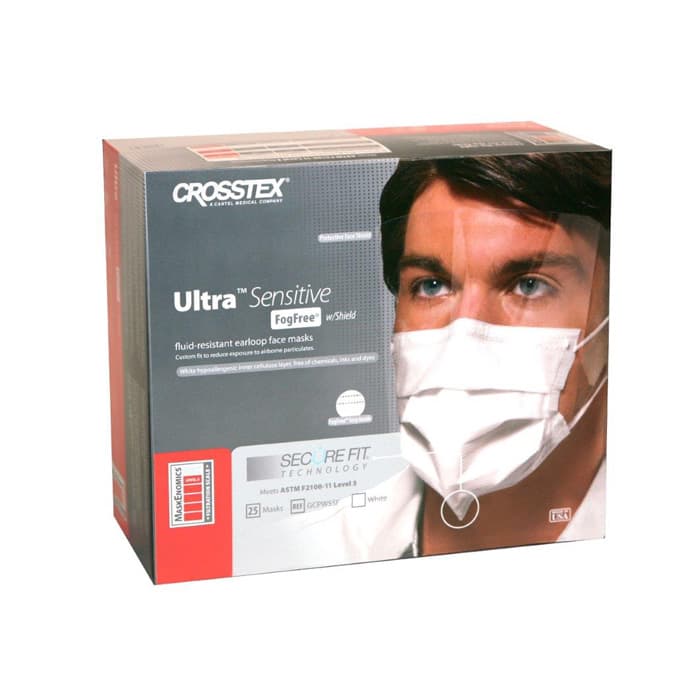 Crosstex Ultra Sensitive FogFree SecureFit Earloop Surgical Mask with Shield, ASTM Level 3, White, 25/Box, GCPWSSF thumbnail 20