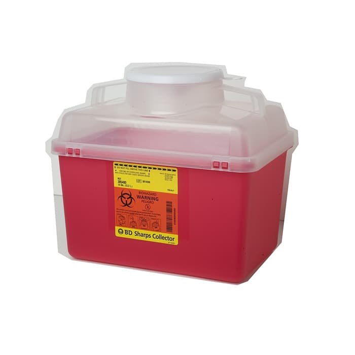 BD Nestable Sharps Collector, 6 Gallon (24 Quart), Red Base with Natural Clear Top, Large Funnel Cap, 17.5" x 12.5" x 8.5", Single Container thumbnail 2