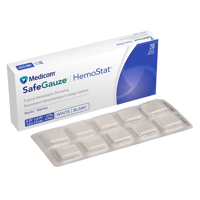Medicom SafeGauze HemoStat Topical Hemostatic Dressing, 0.75" x 0.75", 4-Ply, Sterile, 20/Box, 4900-STAT thumbnail 15