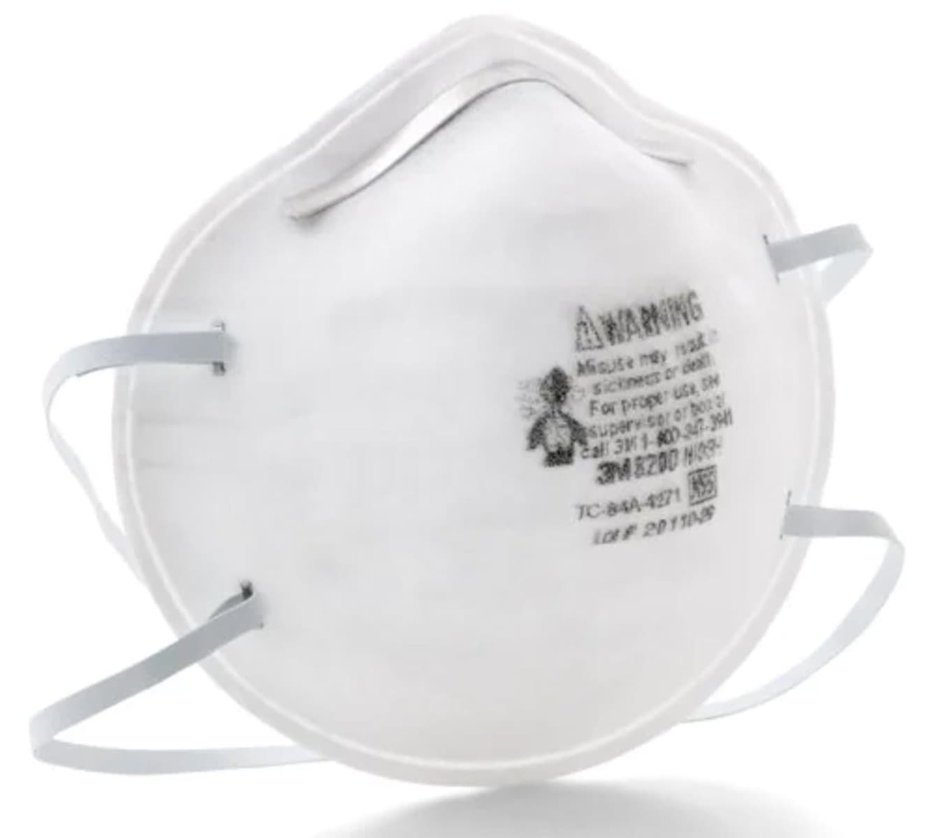 3M 8200 N95 Particulate Respirator, NIOSH Approved, Cone Style, White, 20/Box thumbnail 3