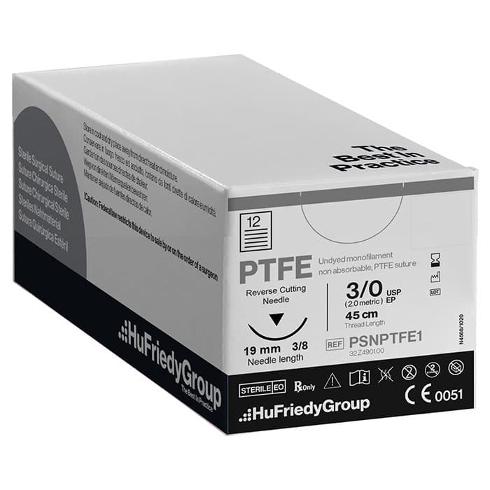 Hu-Friedy Perma Sharp PTFE Monofilament Suture, 4-0, White, 18" (45cm), C-22 Reverse Cutting 3/8 Circle Needle, 12/Box, PSNPTFE6 thumbnail 13