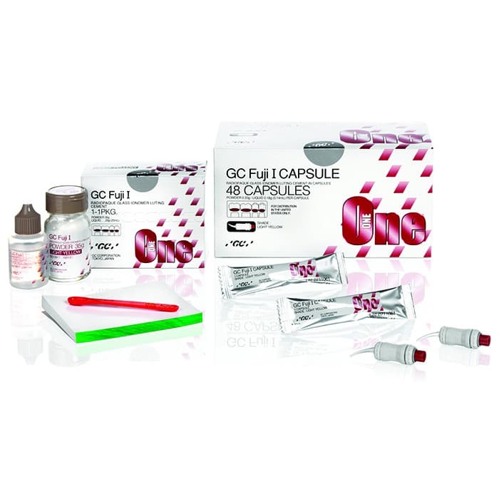 GC Fuji I Glass Ionomer Luting Cement, Light Yellow, 1:1 Complete Kit (35g Powder, 20ml Liquid, Mixing Pad, Scoop), 901007 thumbnail 20