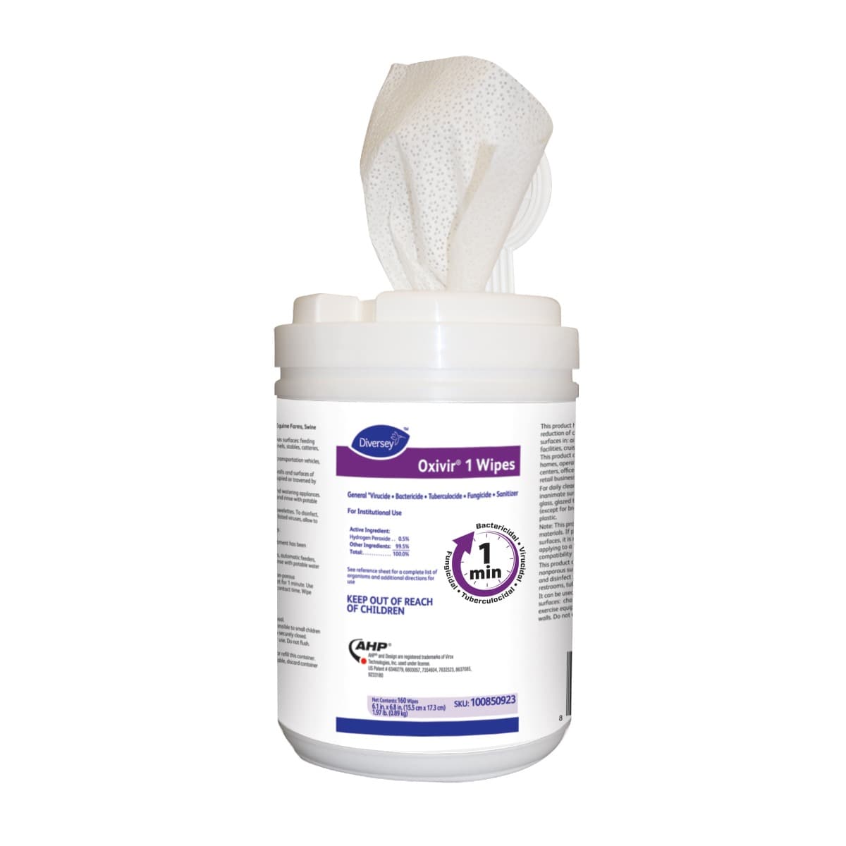 Diversey Oxivir 1 Surface Disinfectant Wipes, 6" x 7", 160 Wipes/Canister, 100850923 thumbnail 15