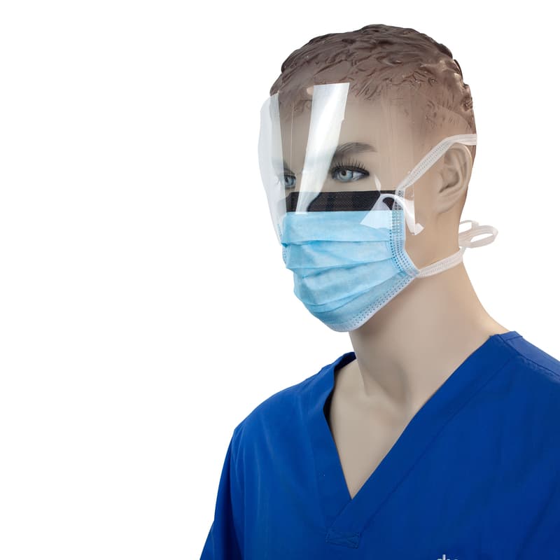 Dynarex Surgical Mask with Ties and Plastic Shield, Blue, 50/Box, #2206 - Surgical Mask w/ Ties+Shield Blue (50) - Image 1