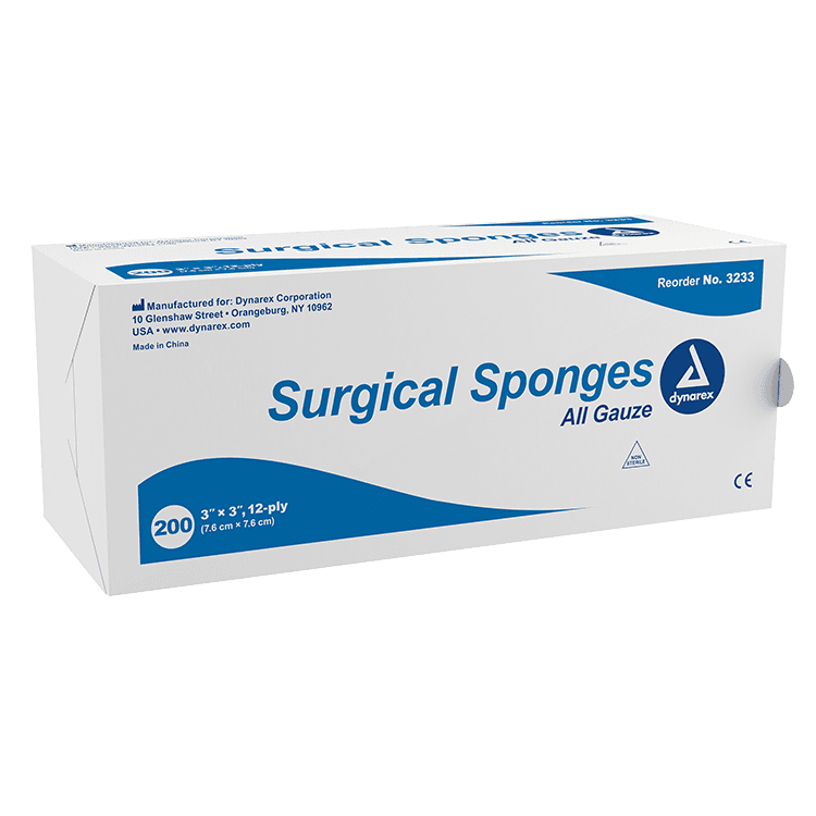 Dynarex Gauze Sponge, Sterile, 12-Ply, 3"x3", 100% Cotton, 1200/Cs, #3333 thumbnail 2