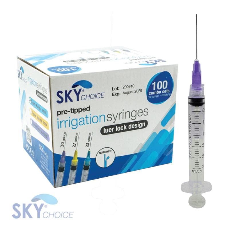 Sky Choice Irrigation Combo Kit, Purple 30g Needles with 3cc Syringes, 100/Box - Irrigation Combo Kit Purple 30g (100) - Image 1