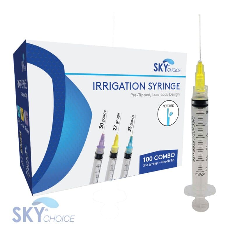 Sky Choice Endo Irrigation Syringe Combo Kit, 27 Gauge Yellow Tips, 3cc Syringes, 100/Box - Irrigation Combo Kit 27g Yellow (100) - Image 1